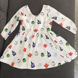 Kids Halloween Themed Dress - White with Multicolor Print